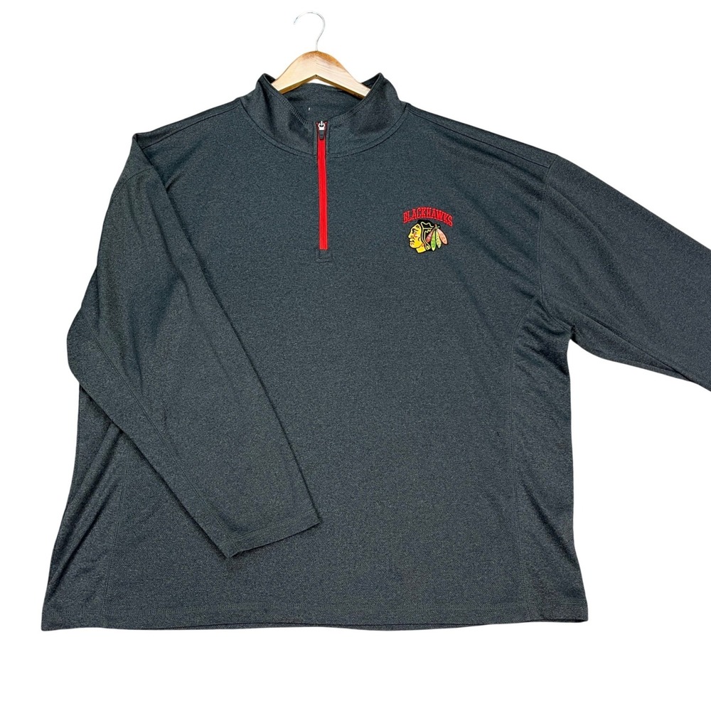 Chicago Blackhawks NHL Pullover Mens 2XL Charcoal Gray Quarter Zip Performance